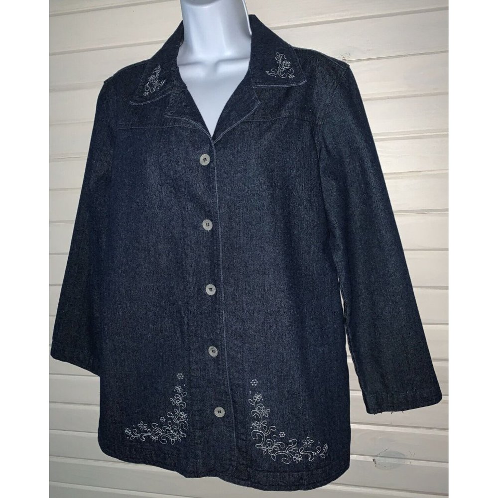 Tudor Court Sz SMALL Cotton Denim Embroidered Lightweight Jacket Pockets EUC